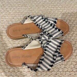 Dirty Laundry Black & White Striped Fringe Slide Sandals